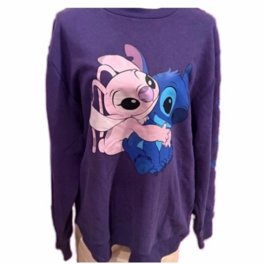 Purple crewneck Sweatshirt with Stitch & Angel